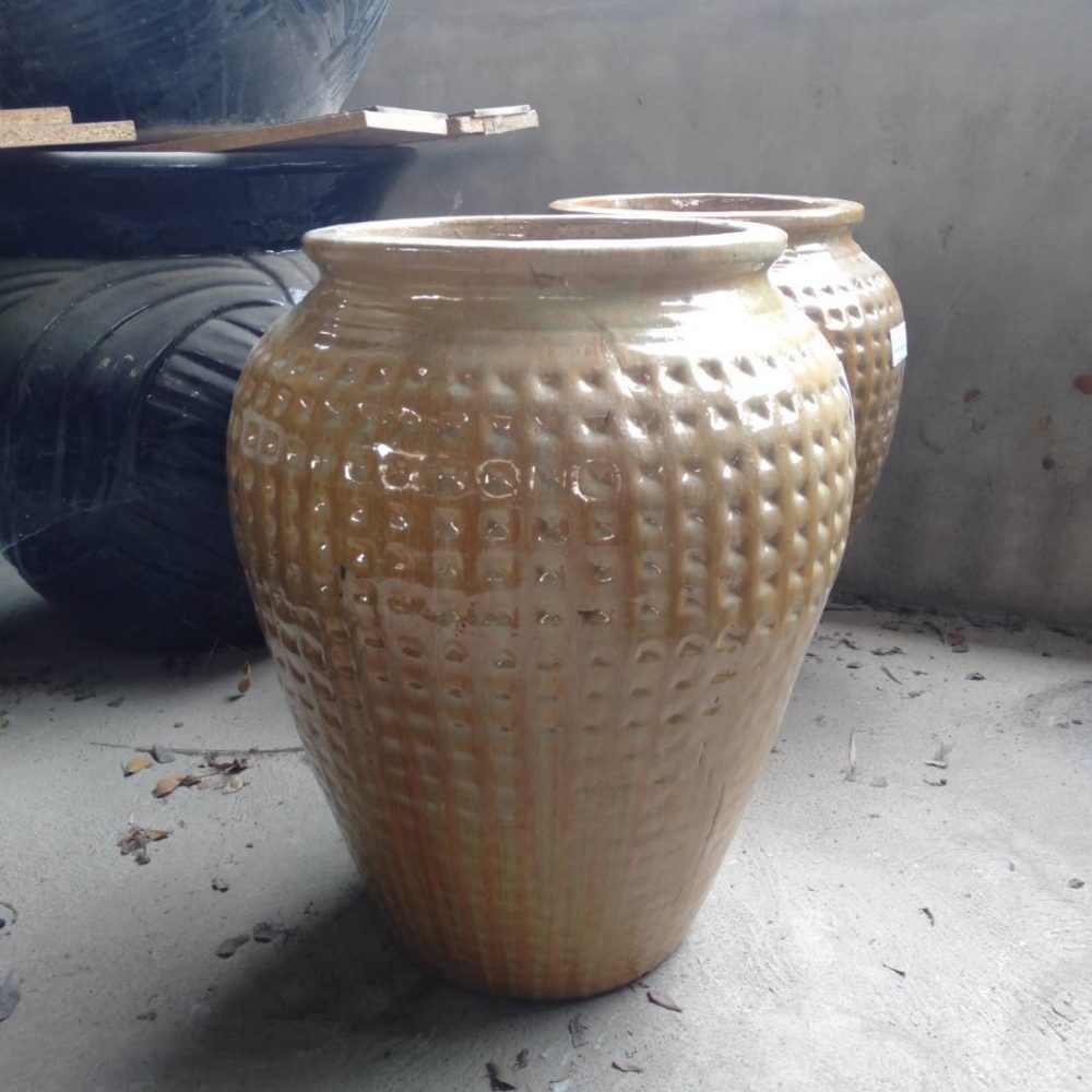 Brown dot pattern ceramic planter