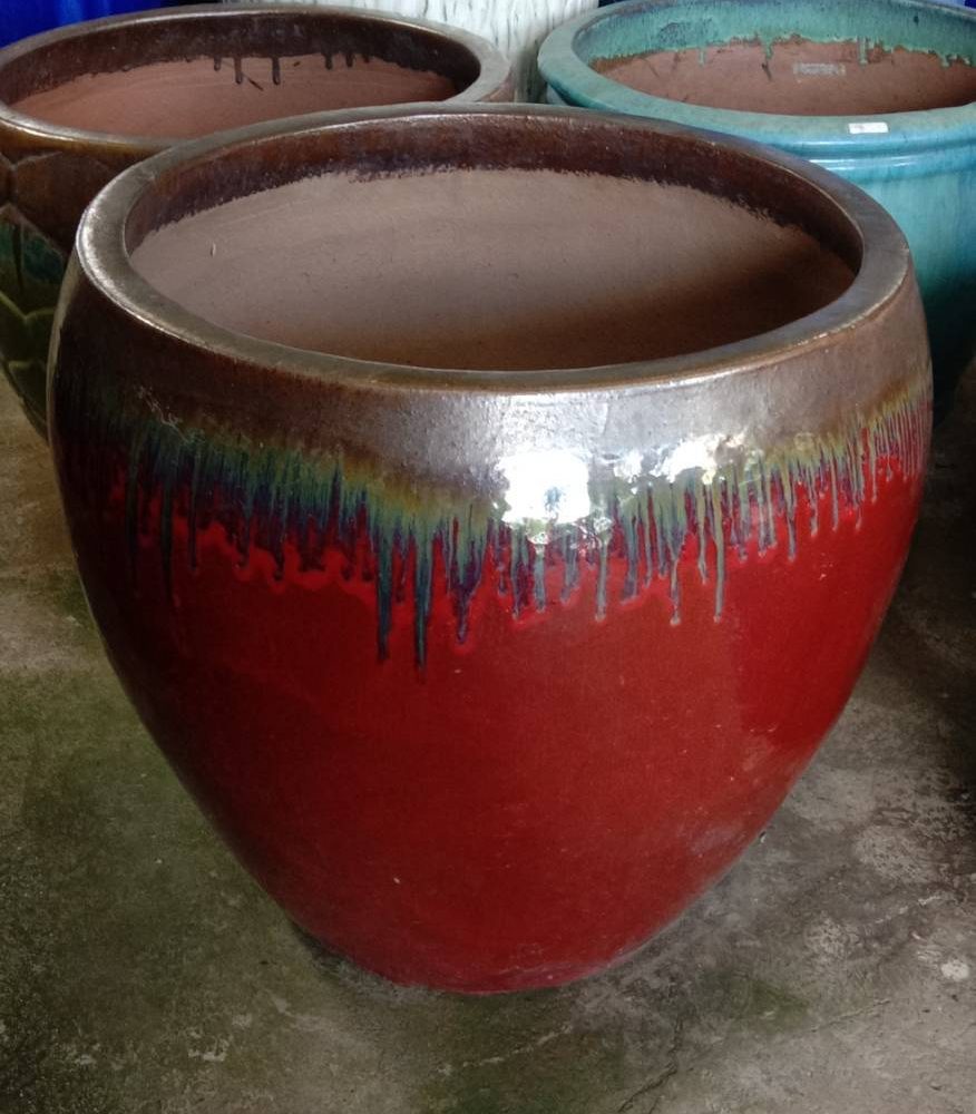 Red ceramic planter