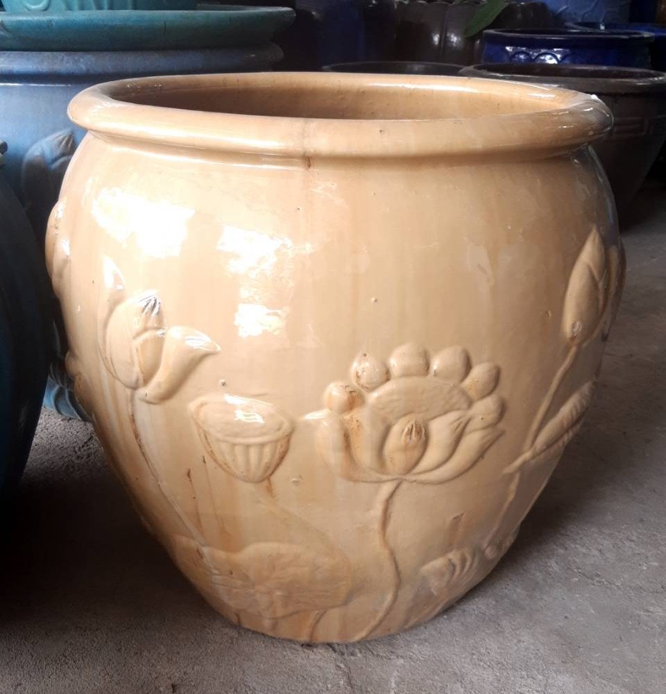 Ceramic planter with lotus pattern