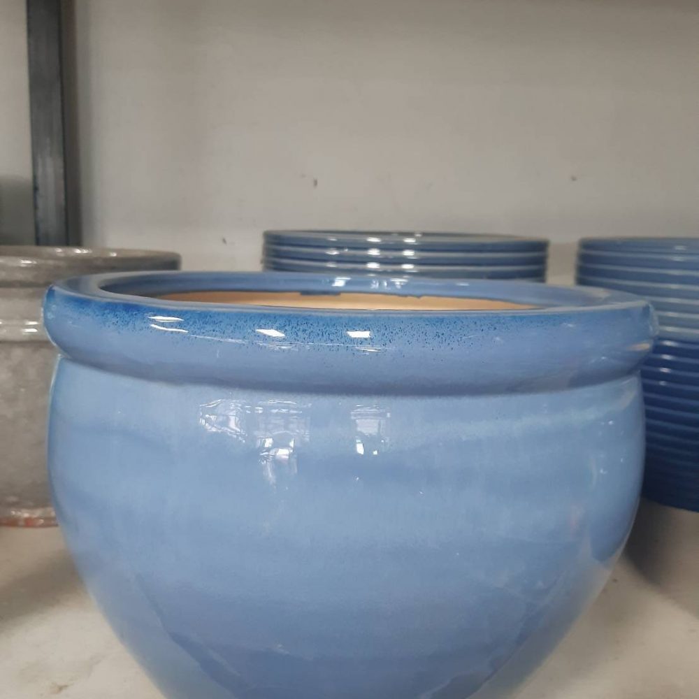 Smooth blue ceramic planter