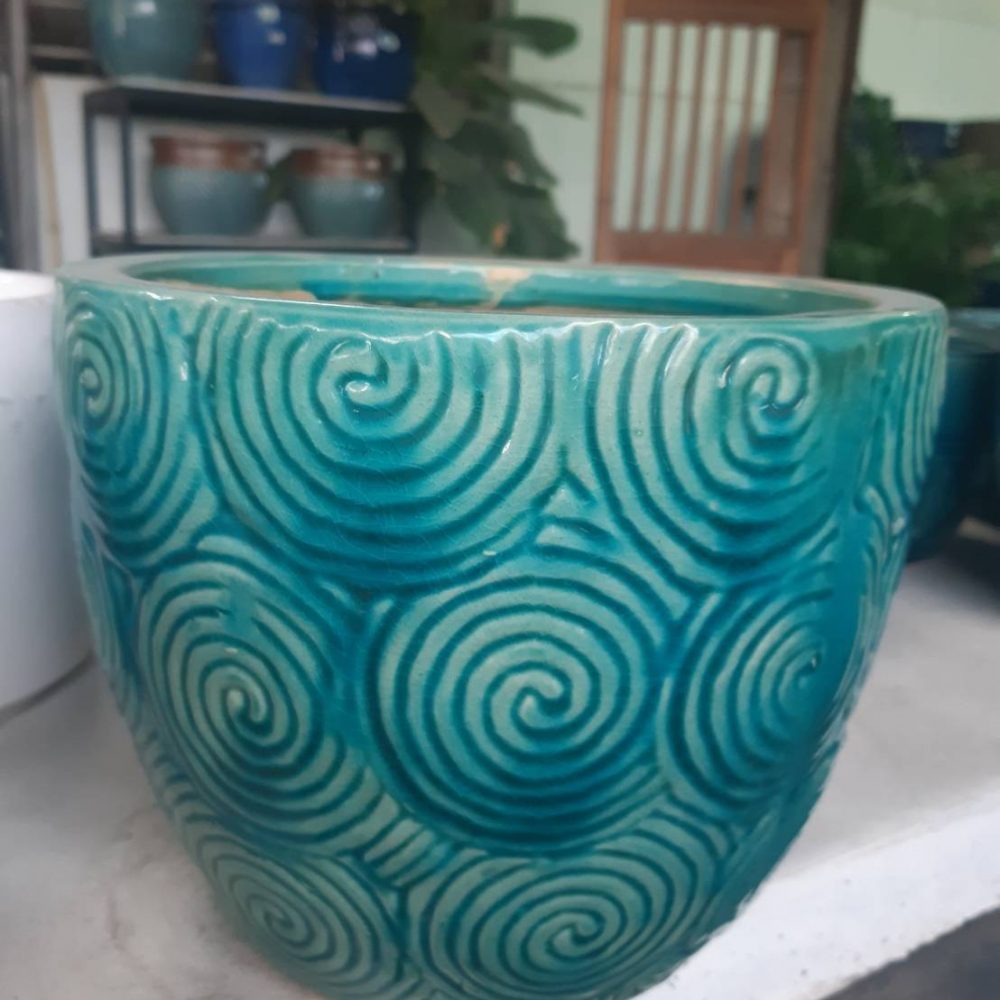 Ceramic flower planter, spiral pattern