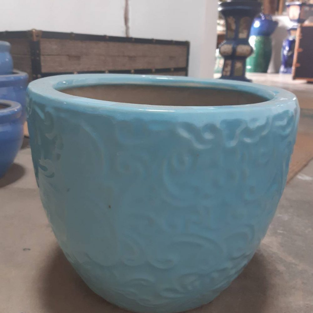 Blue flame patterned ceramic planter